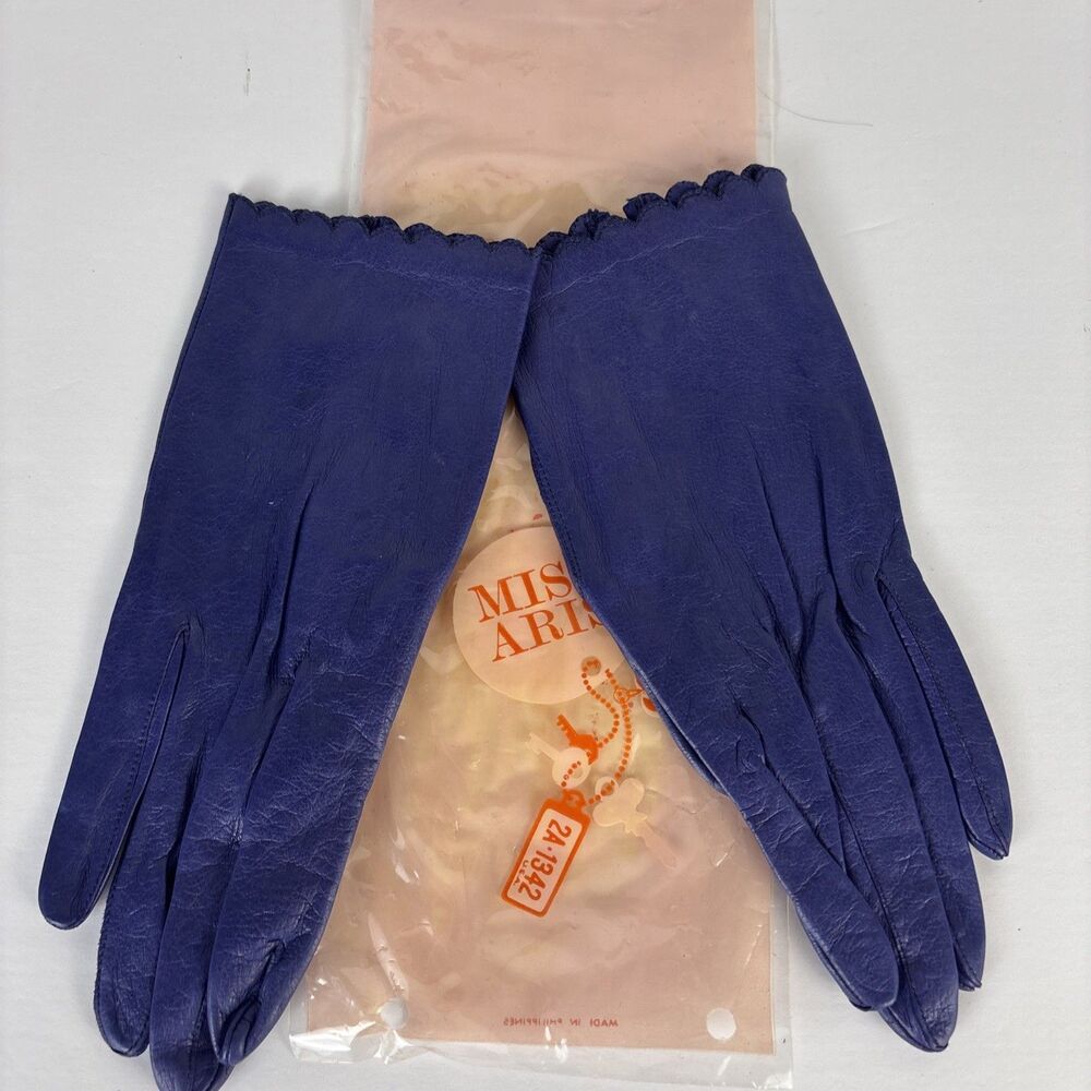 Vtg Miss Aris Purple Leather Gloves Size 7